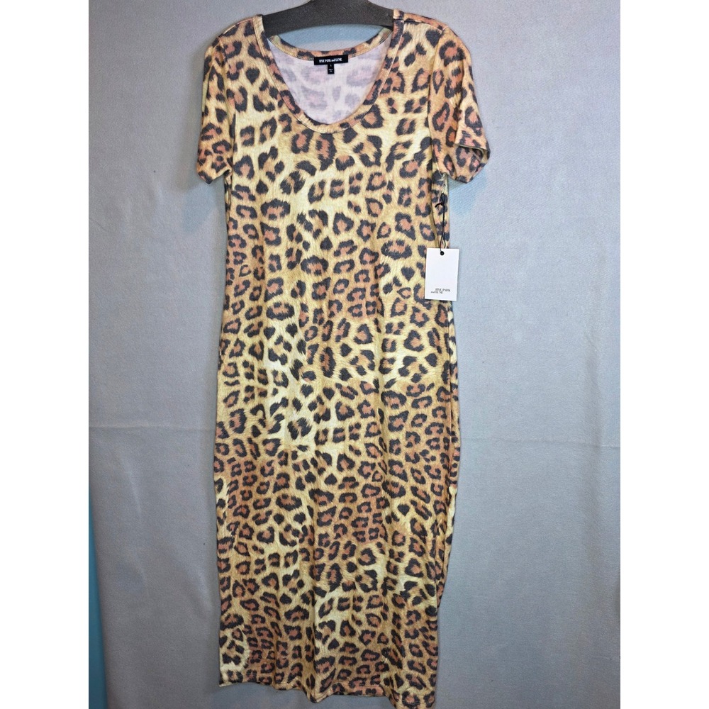 Hye Park and Lune Leopard Print Short Sleeve Midi Dress Size 1 Small Tan Brown